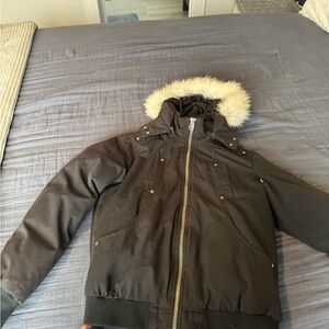Moose Knuckles Black Puffer Jacket with Faux Fur Hood Authentic but well loved